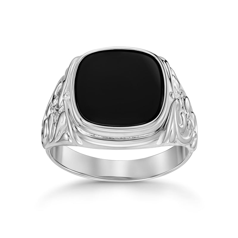 ART NOUVEAU SIEGELRING ONYX 585, 750 WEIßGOLD, 950 PLATIN