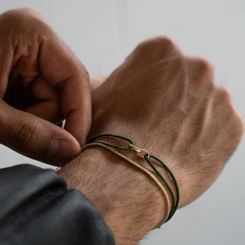 GLORY BRACELET OLIV STOFFARMBAND 585 GOLD