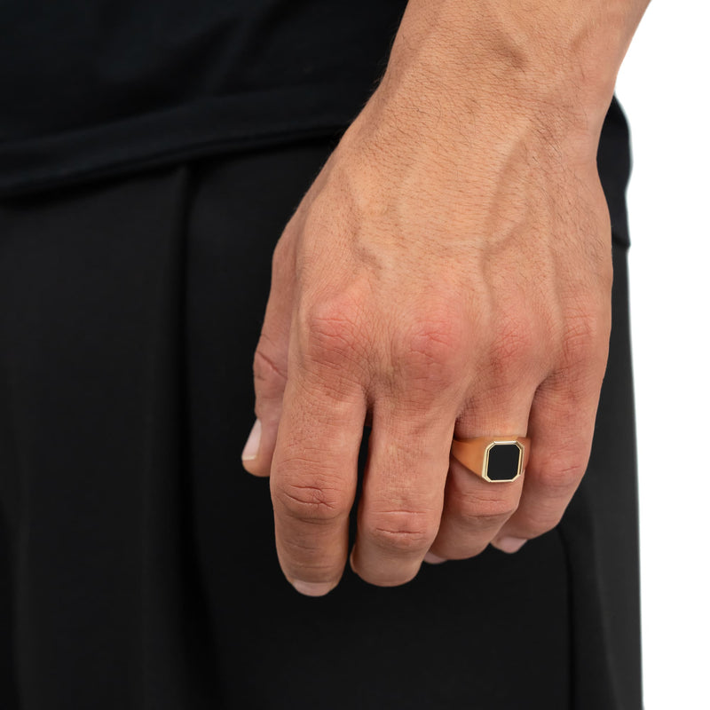SIEGELRING ONYX OKTAGON 585, 750 GOLD