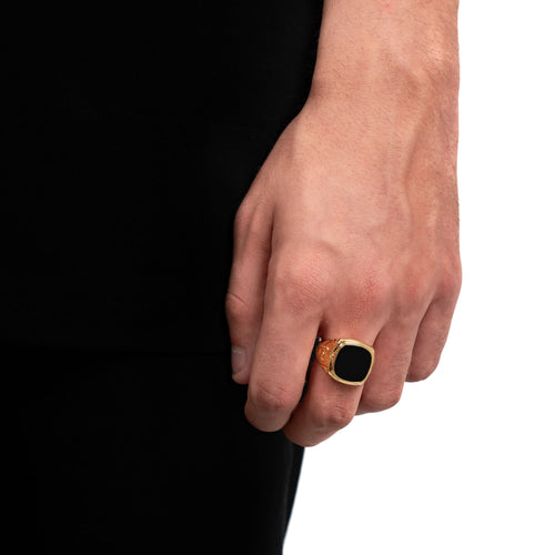 ART NOUVEAU SIEGELRING ONYX 585, 750 GOLD