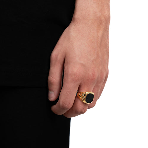ART NOUVEAU SIEGELRING ONYX 585, 750 GOLD