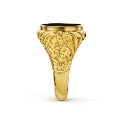 ART NOUVEAU SIEGELRING MALACHIT 585, 750 GOLD