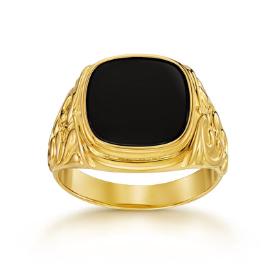 ART NOUVEAU SIEGELRING ONYX 585, 750 GOLD