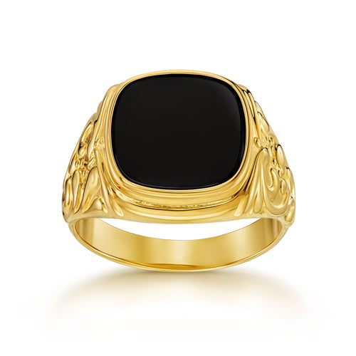 ART NOUVEAU SIEGELRING ONYX 585, 750 GOLD