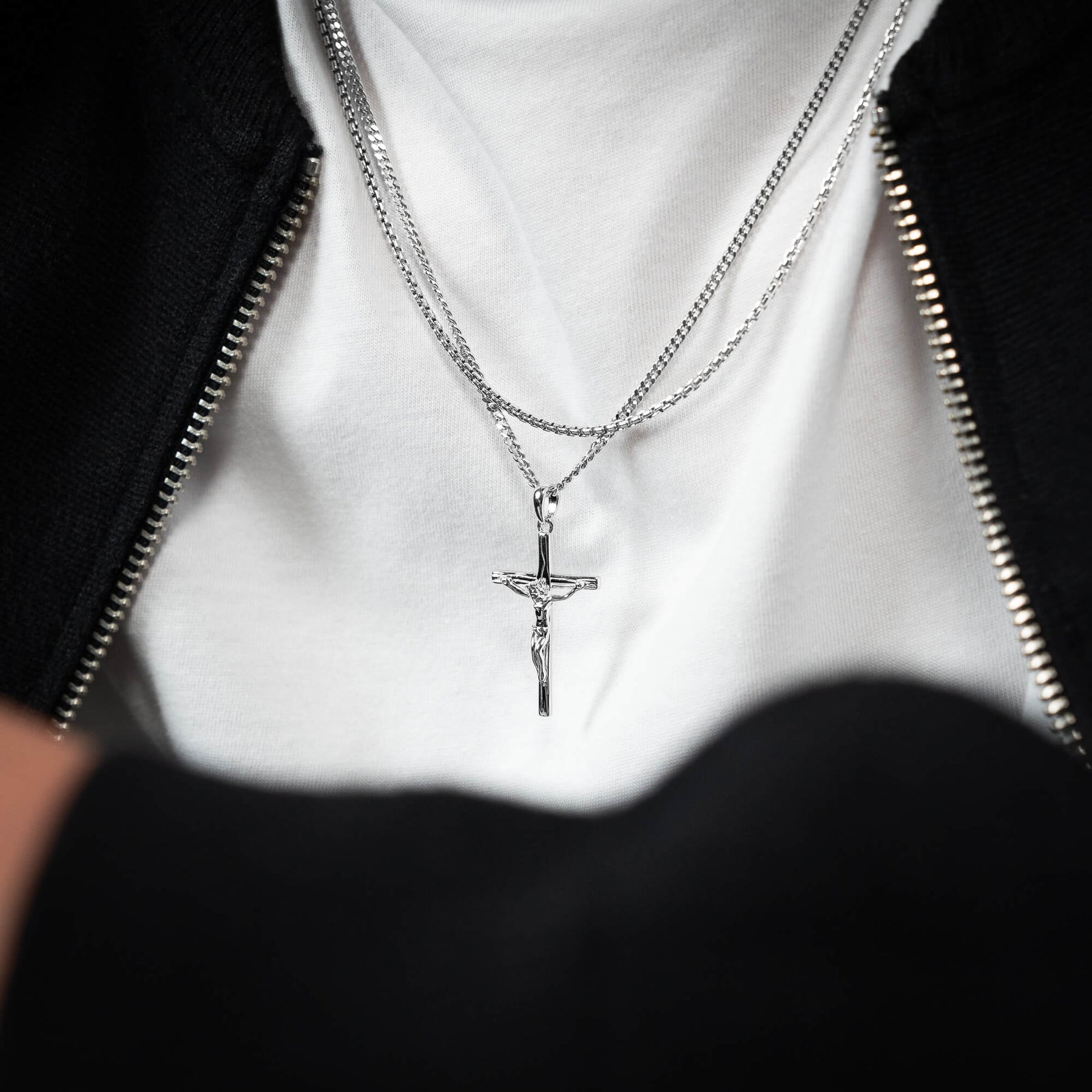 KREUZ HALSKETTE VENEZIANERKETTE SET 925 SILBER RHODINIERT - IDENTIM®