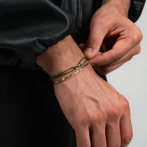 GLORY BRACELET OLIV STOFFARMBAND 585 GOLD