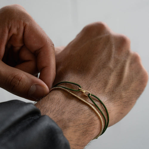 GLORY BRACELET OLIV STOFFARMBAND 585 GOLD