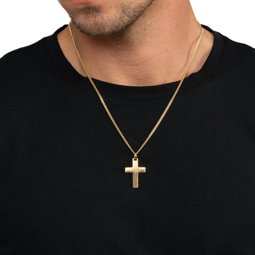 KREUZ HALSKETTE MATTIERT 925 SILBER 18 KARAT VERGOLDET
