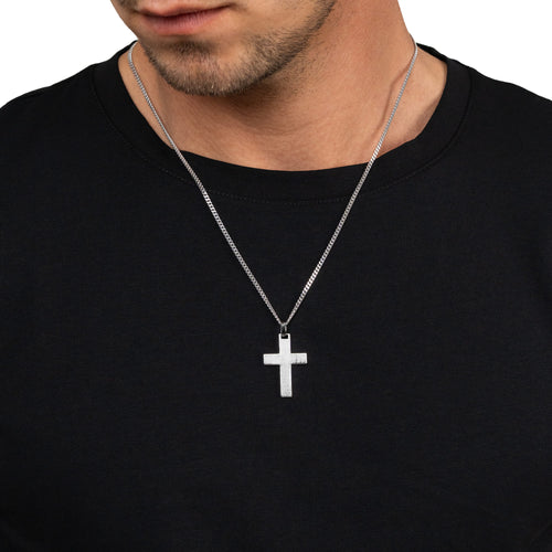 KREUZ HALSKETTE MATTIERT 925 SILBER RHODINIERT