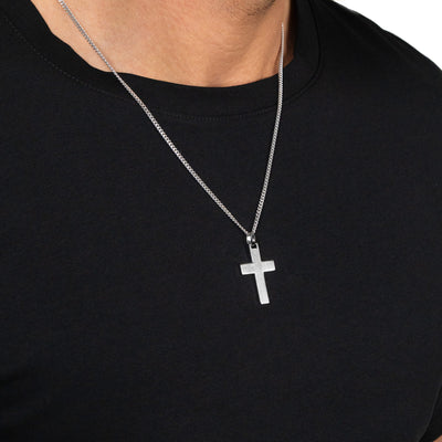KREUZ HALSKETTE MATTIERT 925 SILBER RHODINIERT