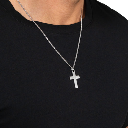 KREUZ HALSKETTE MATTIERT 925 SILBER RHODINIERT