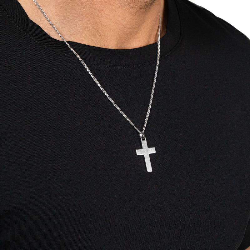 KREUZ HALSKETTE MATTIERT 925 SILBER RHODINIERT
