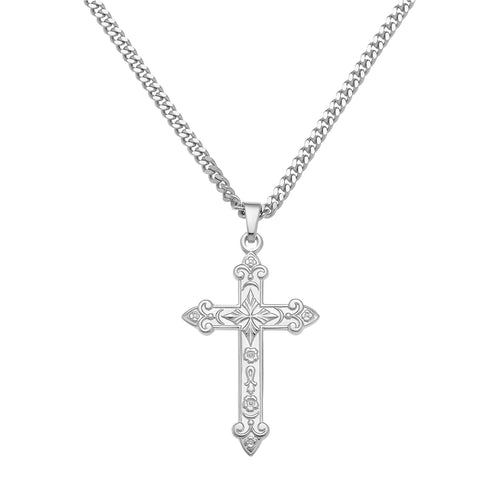 KREUZ HALSKETTE ORNAMENTE 925 SILBER RHODINIERT - IDENTIM®