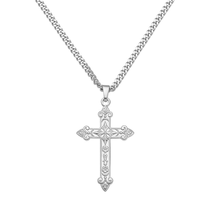 KREUZ HALSKETTE ORNAMENTE 925 SILBER RHODINIERT