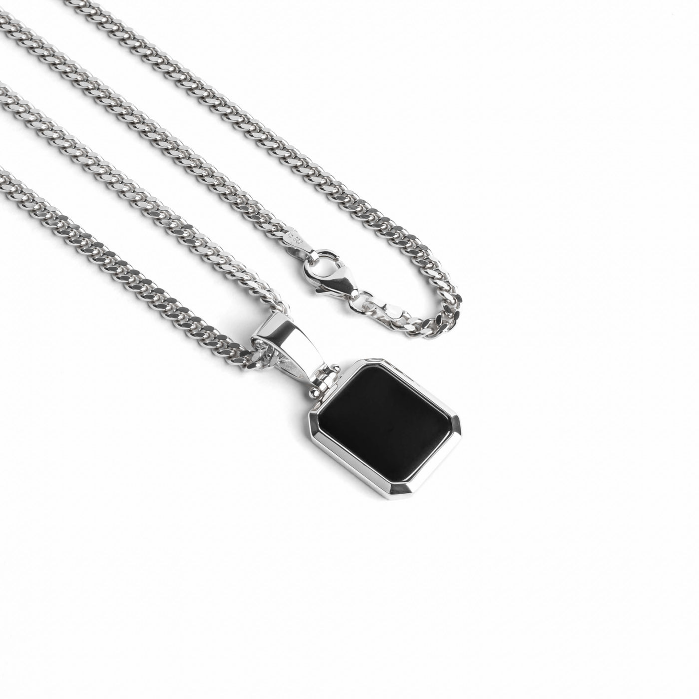 ONYX OKTAGON HALSKETTE 925 SILBER RHODINIERT