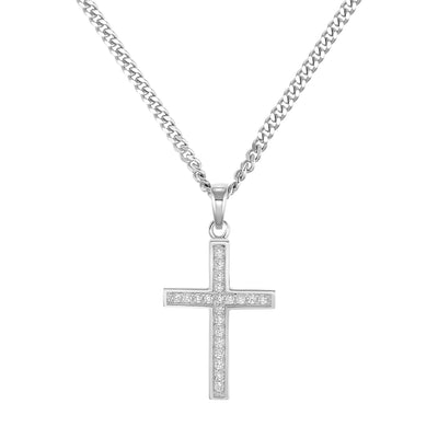 KREUZ HALSKETTE ICED OUT 925 SILBER RHODINIERT - IDENTIM®