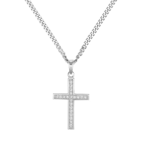 KREUZ HALSKETTE ICED OUT 925 SILBER RHODINIERT - IDENTIM®