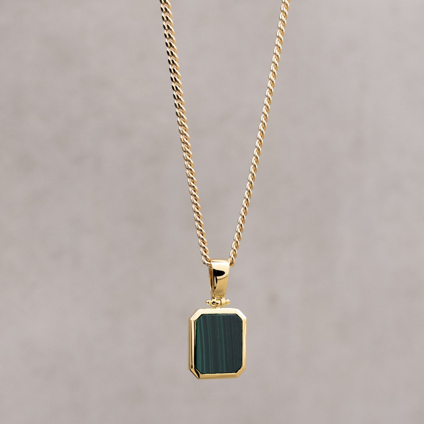 MALACHIT OKTAGON HALSKETTE 925 SILBER 18 KARAT VERGOLDET - IDENTIM®