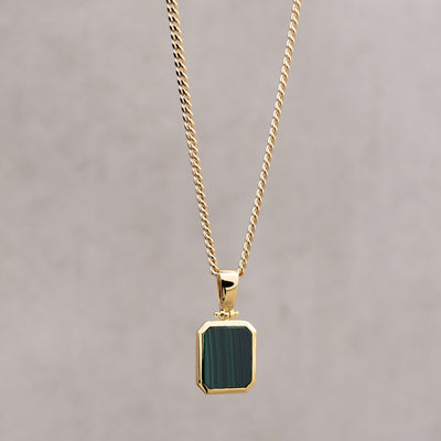 MALACHIT OKTAGON HALSKETTE 925 SILBER 18 KARAT VERGOLDET - IDENTIM®
