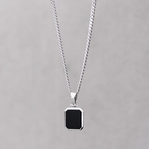 ONYX OKTAGON HALSKETTE 925 SILBER RHODINIERT - IDENTIM®
