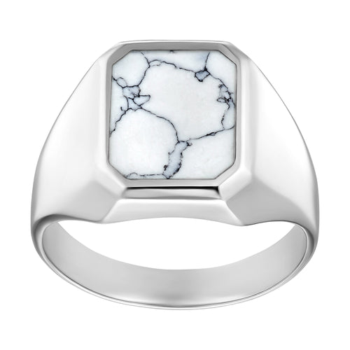 SIEGELRING HOWLITE MARMOR OKTAGON 925 SILBER RHODINIERT - IDENTIM®