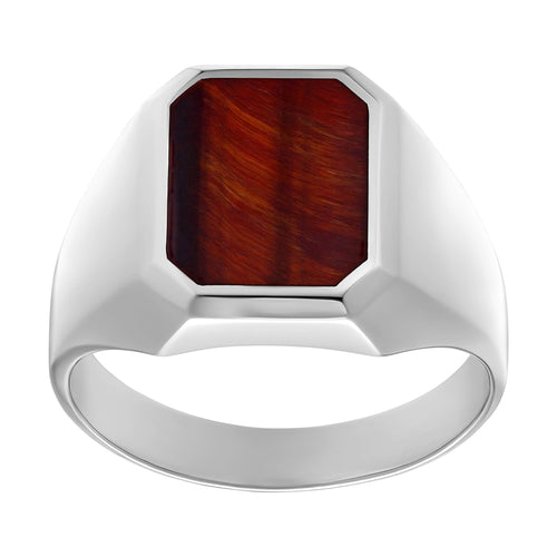 SIEGELRING RED TIGEREYE OKTAGON 925 SILBER RHODINIERT - IDENTIM®